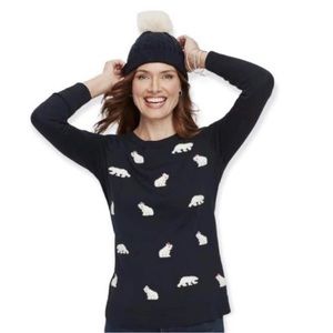 Talbots Polar Bear Sweater Midnight Navy Blue SP Small Petite PS